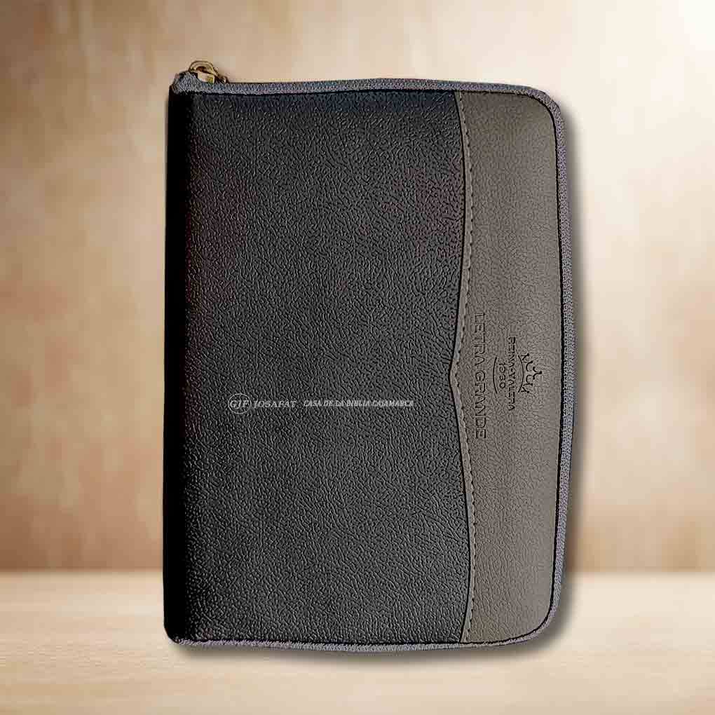 Biblia RVR1960 Manual Tapa Piel Cierre Negro Gris