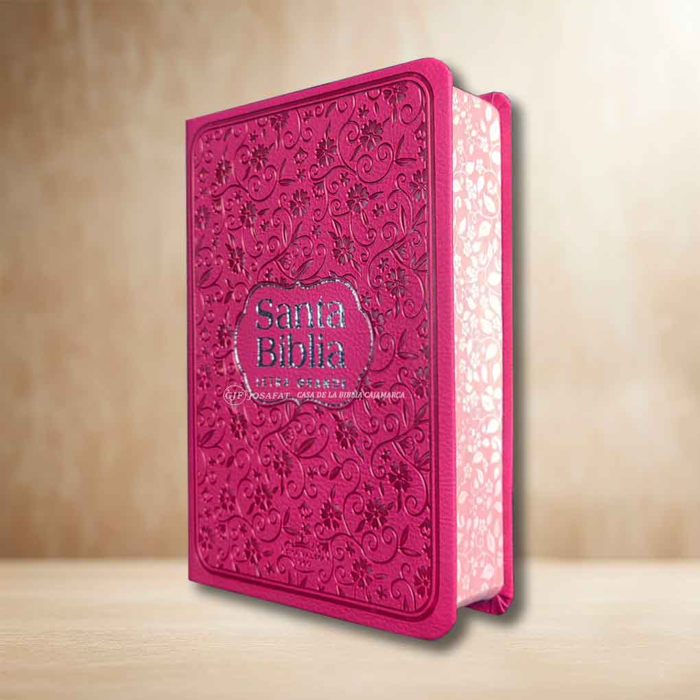 Biblia RVR1960 Manual Letra Grande 11pts Tapa Piel Flores Fucsia