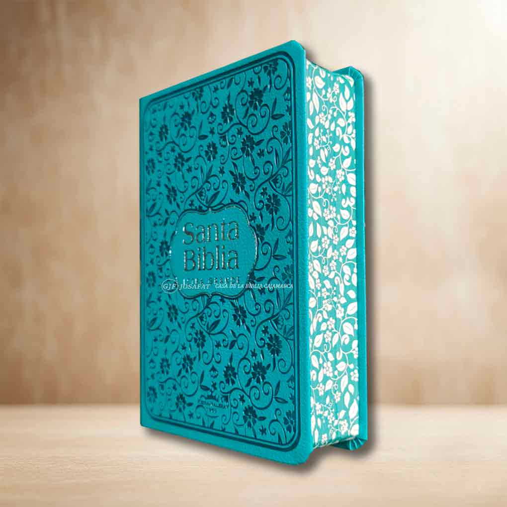 Biblia RVR1960 Manual Letra Grande 11pts Tapa Piel Flores Turqueza