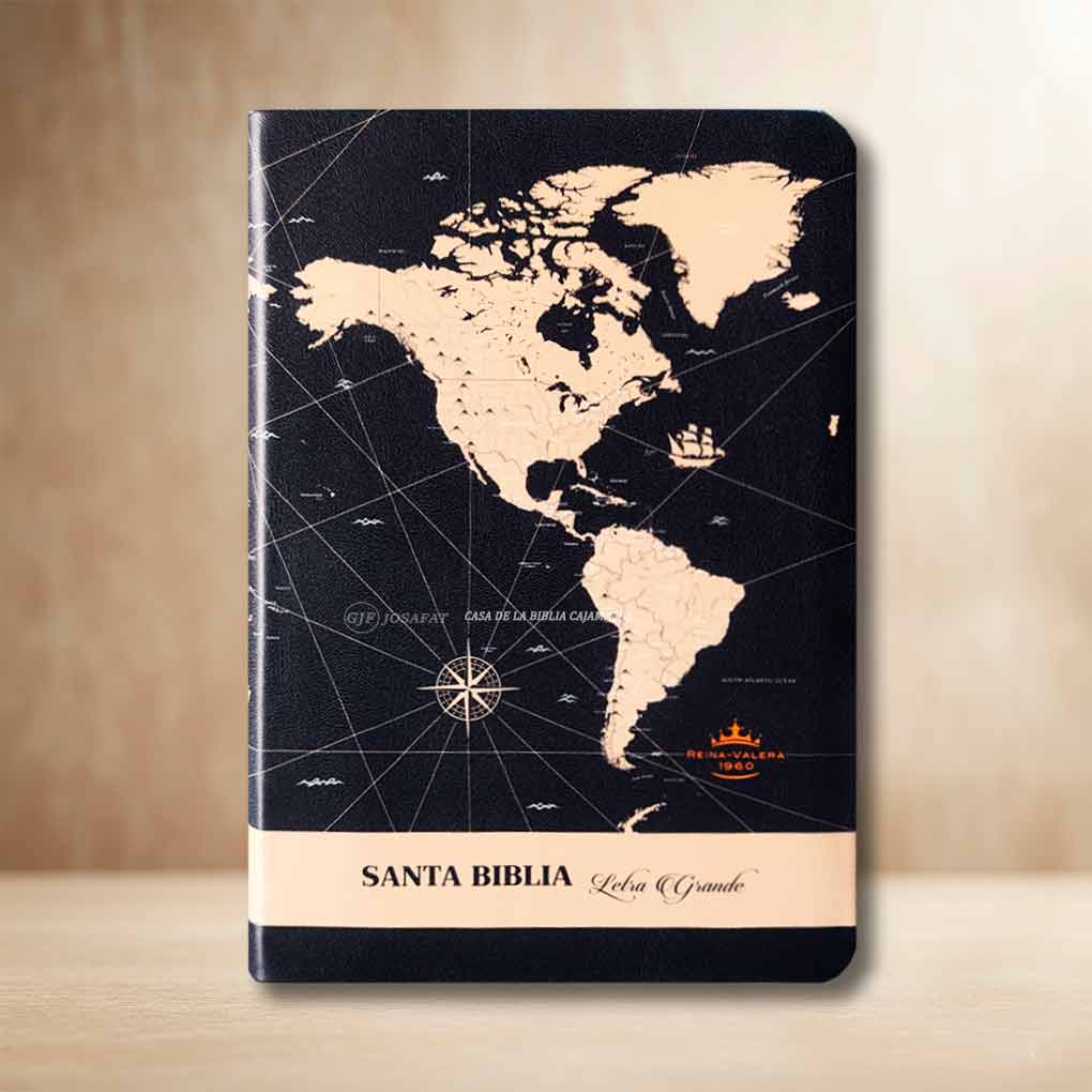 Biblia RVR1960 Personal Letra Grande 12 pts Tapa Simil Piel AT Mapa Mundi Negro Beige