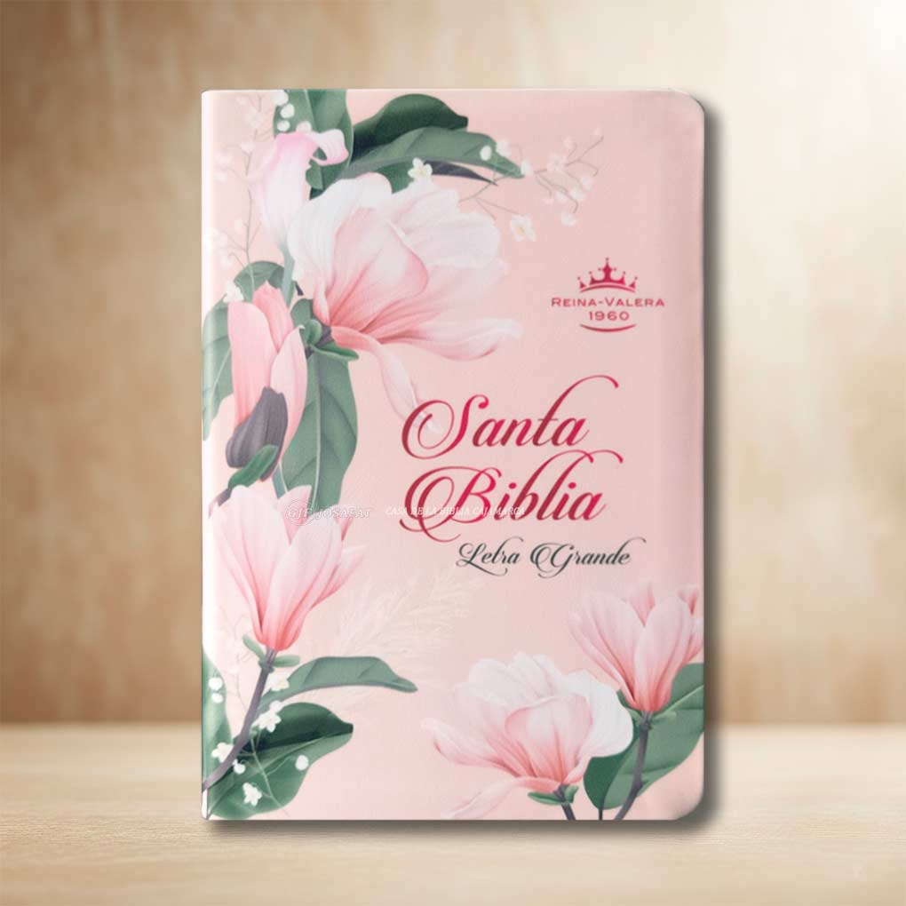 Biblia RVR1960 Personal Letra Grande 12 pts Tapa Simil Piel IG Rosa Flores