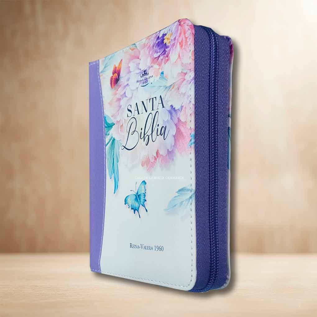 Biblia RVR1960 Compacta Tapa Simil Piel Cierre Indice Jardín Lila MB