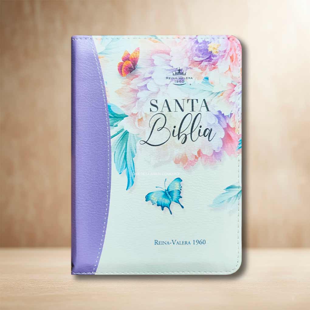 Biblia RVR1960 Compacta Tapa Simil Piel Cierre Indice Jardín Lila MB