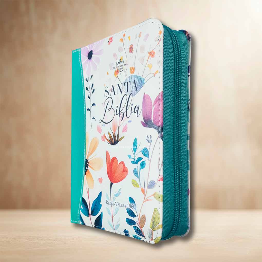 Biblia RVR1960 Compacta Tapa Simil Piel Cierre Indice Jardín Turqueza MB