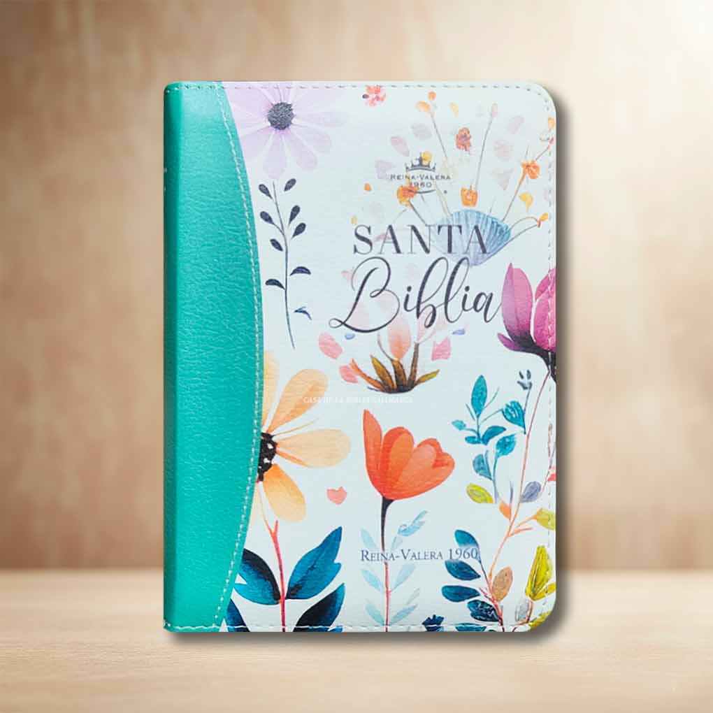 Biblia RVR1960 Compacta Tapa Simil Piel Cierre Indice Jardín Turqueza MB
