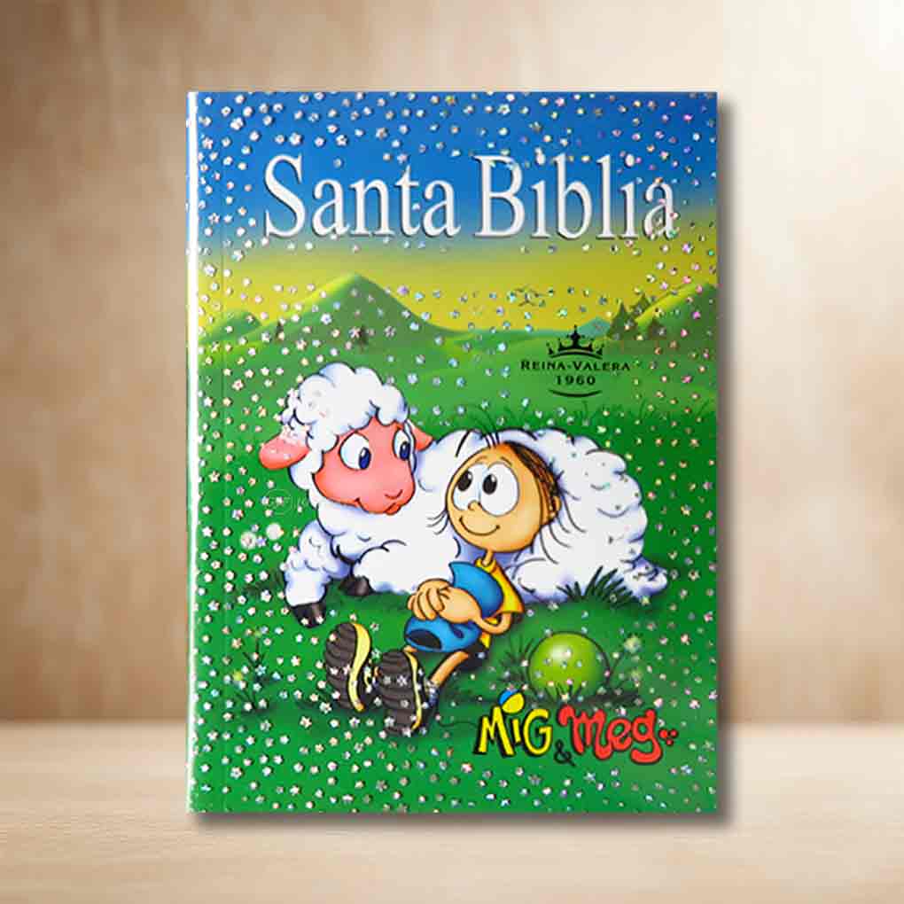Biblia Para Niños Mig y Meg RVR1960 Tapa Rústica con Mica Verde