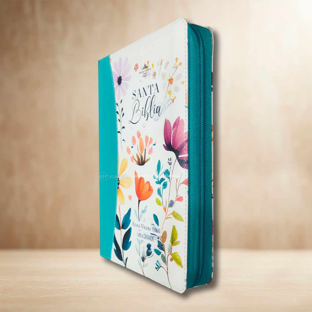 Biblia RVR1960 Personal Letra Grande 12 pts Tapa Simil Piel Jardín Turqueza Cierre Indice MB