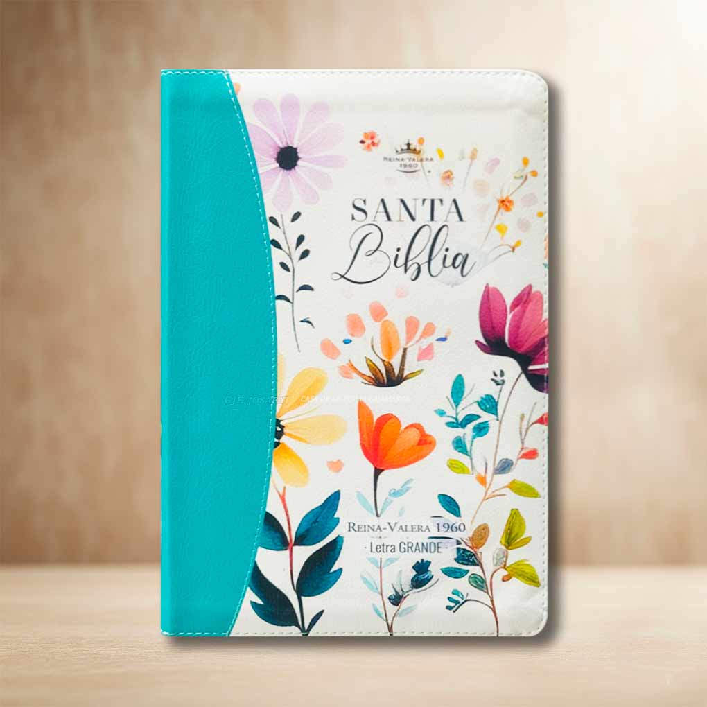Biblia RVR1960 Personal Letra Grande 12 pts Tapa Simil Piel Jardín Turqueza Cierre Indice MB