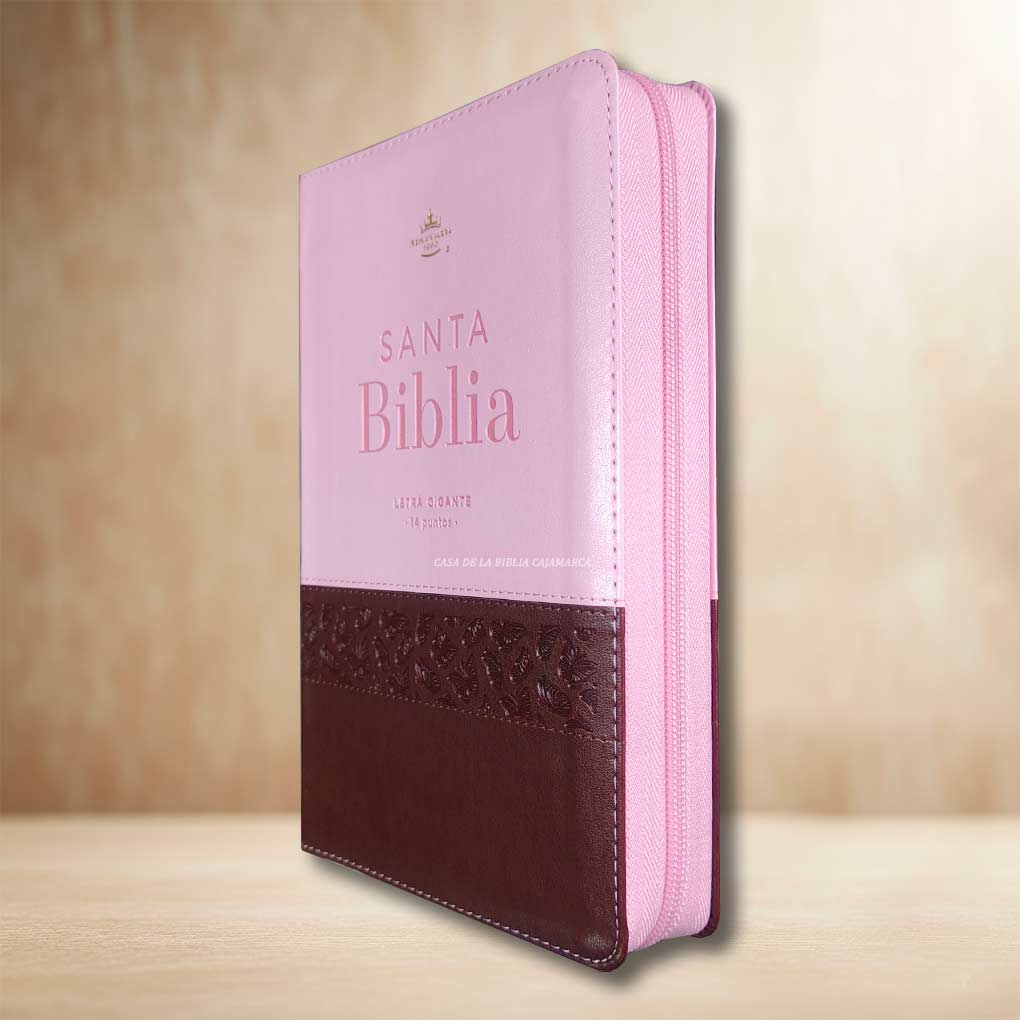 Biblia RVR1960 Letra Gigante 14 Pts Tapa Simil Piel Cierre Indice Personal MB Rosa Café
