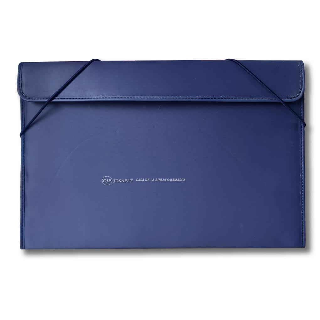 Folder con Liga Oficio Bio Cuero con Tarjetero Azul